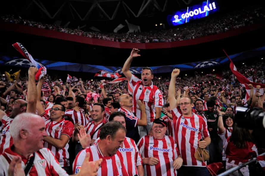 Athletic Bilbao fans celebrate their goal against Naples in the 2014 Champions League.