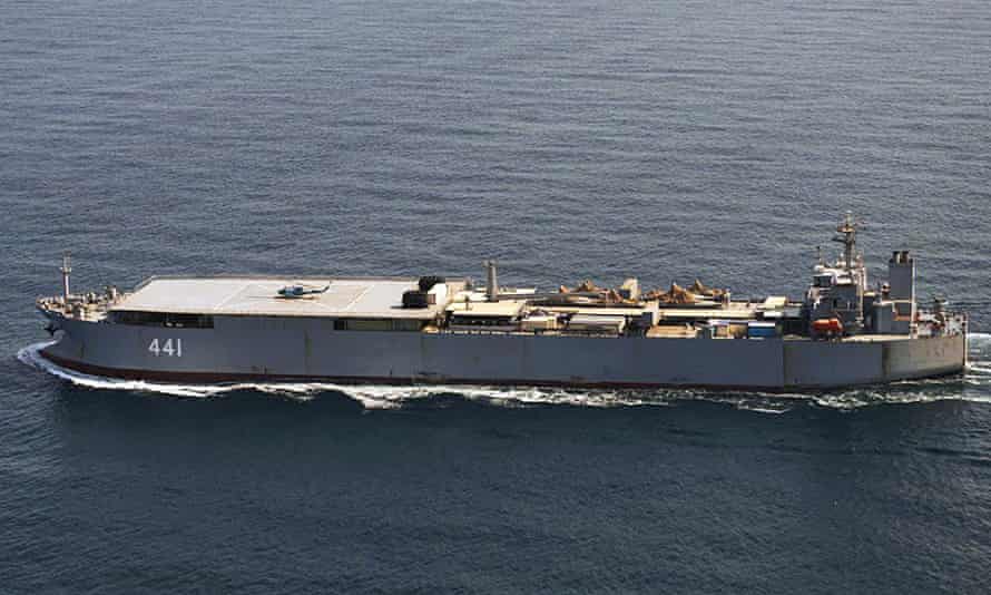 The Iranian naval intelligence-gathering and support vessel Makran accompanying the Sahand