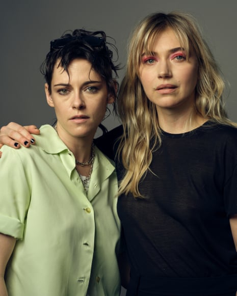 Closeup of Imogen Poots with her arm around Kristen Stewart