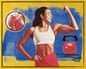 Illustration shows young woman flexing a bicep and images of muscle structure plus a kettle bell