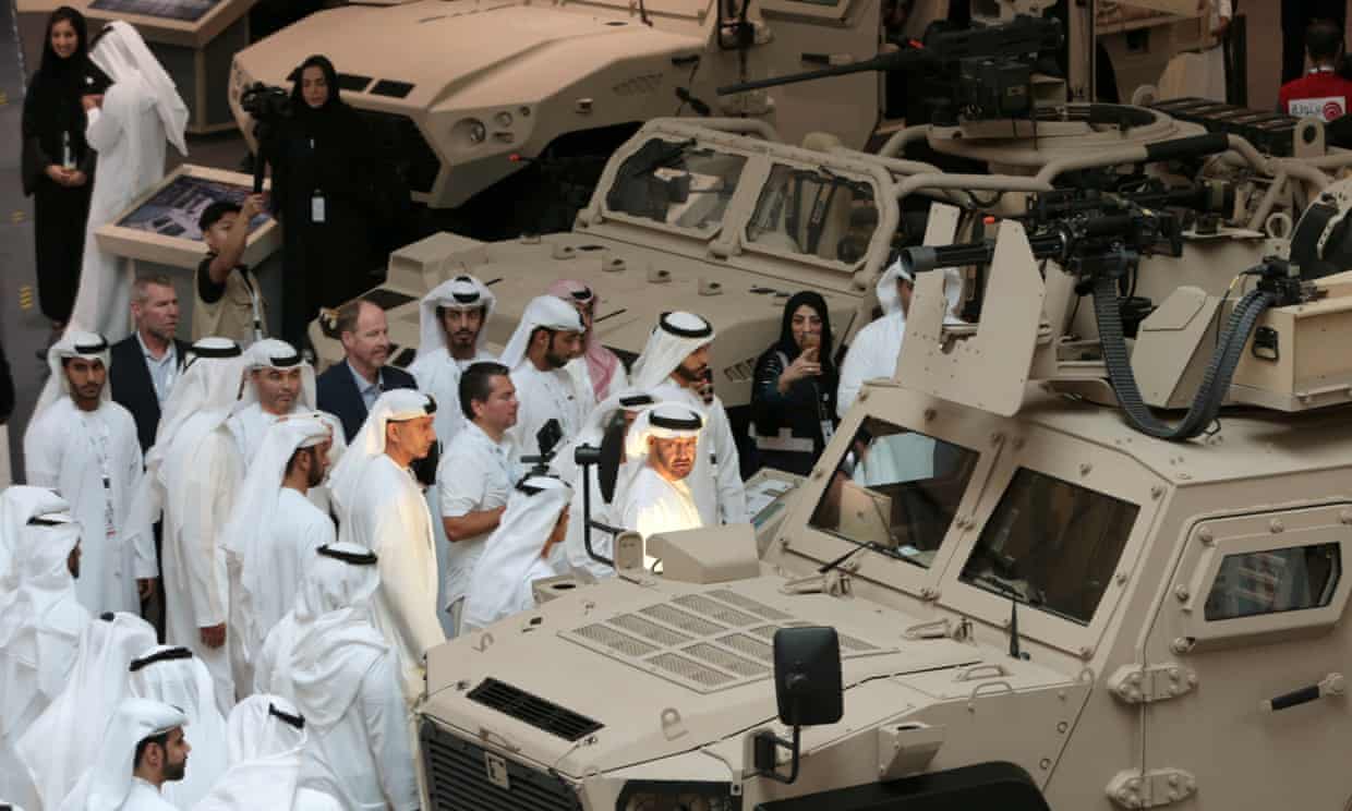 ‘More than 100,000 people will attend Idex 2019 week, including representatives from all of the world’s biggest arms companies and military delegates from 57 nations.’ Photograph: Christopher Pike/Reuters