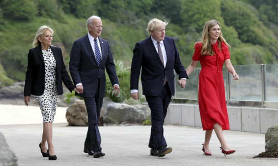 British prime minister Boris Johnson and his wife Carrie Johnson met president Joe Biden and first lady Jill Biden in Carbis Bay, Cornwall, on Thursday