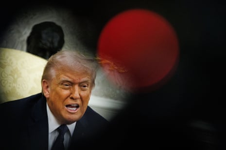 United States President Donald J Trump during a bilateral meeting with German Chancellor Friedrich Merz in the Oval Office