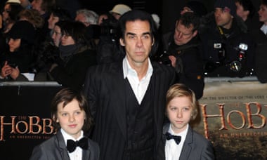 Nick Cave and his sons Arthur and Earl arrive at the Hobbit premiere in London in December 2012.