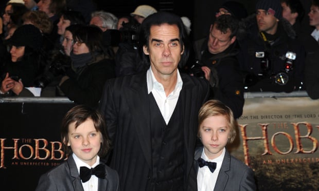 Nick Cave and his sons Arthur and Earl arrive at the Hobbit premiere in London in December 2012.