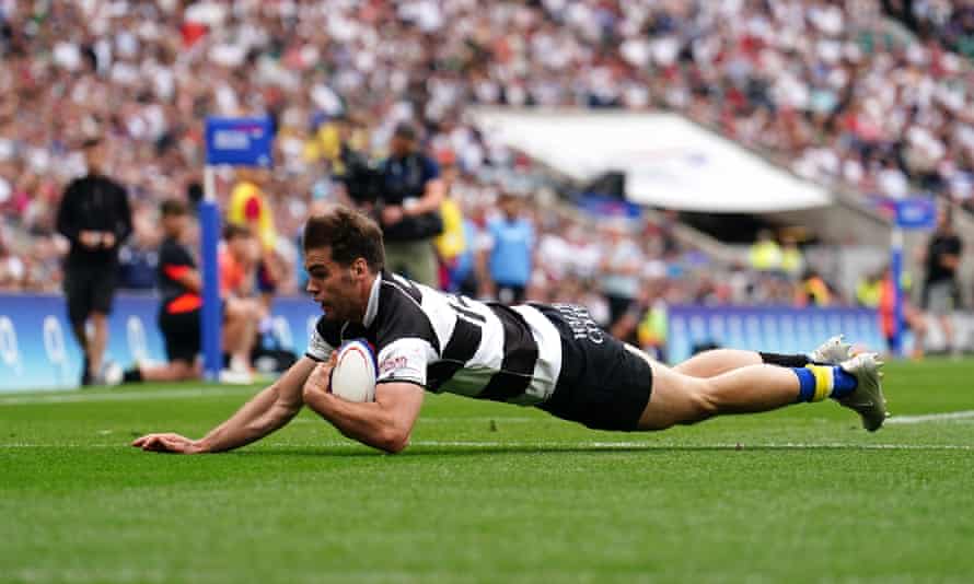Barbarians’ Damien Penaud scores a try