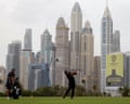 Patrick Reed plays a shot during the final round of the Dubai Desert Classic in the UAE
