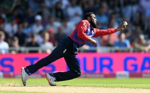 Out! Adil Rashid with a glorious catch off his own bowling to dismiss Rizwan.