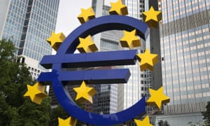 The euro logo in front of the former HQ of the European Central Bank (ECB) in Frankfurt, Germany.
