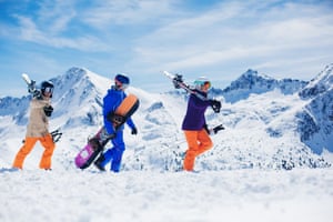 four skiers