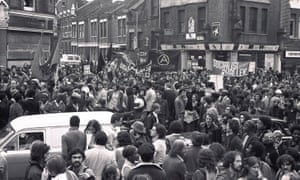 Anti-racist demonstrators congregate at the junction of New Cross Road and Lewisham Way