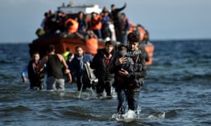 Refugees arriving on the Greek island of Lesbos after crossing the Aegean Sea from Turkey in November 2015. 