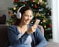 Happy woman wearing headphones