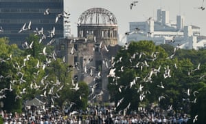 Doves were released over the Hiroshima peace memorial park during Thursday’s ceremony.
