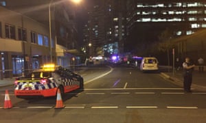 A police car in Parramatta after a shooting that left two dead.