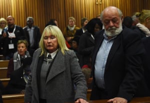 June and Barry Steenkamp, the parents of Reeva Steenkamp, leave court after the sentencing.
