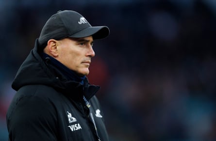 Argentina's head coach, Felipe Contepomi, during the rugby match in a black baseball cap and black jacket