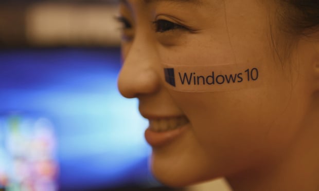 A Microsoft Taiwan staff member at the launch of Windows 10 in Taipei.