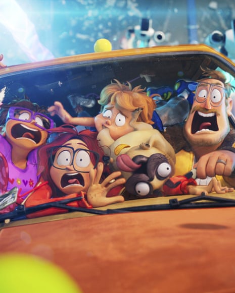 illustration of people and pets packed in moving car, looking bewildered