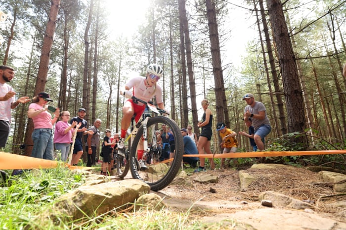 Evie Richards leads the cross-country cycling.