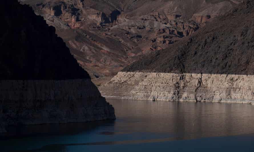 A growing high-water mark, known as a “bathtub ring”, is forming on the shoreline of Lake Mead at the Hoover Dam near Las Vegas, Nevada.
