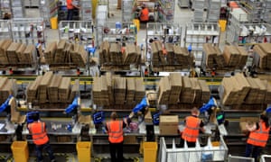 Workers at Amazon’s distribution centre in Swansea.