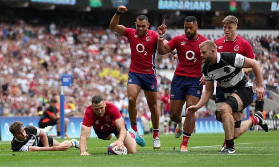 Jonny May scores England’s second try.