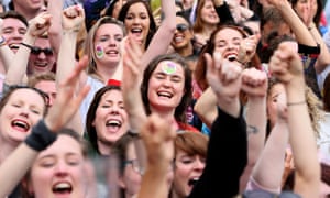 Yes campaigners react as they wait at Dublin Castle for the official result of the Irish abortion referendum