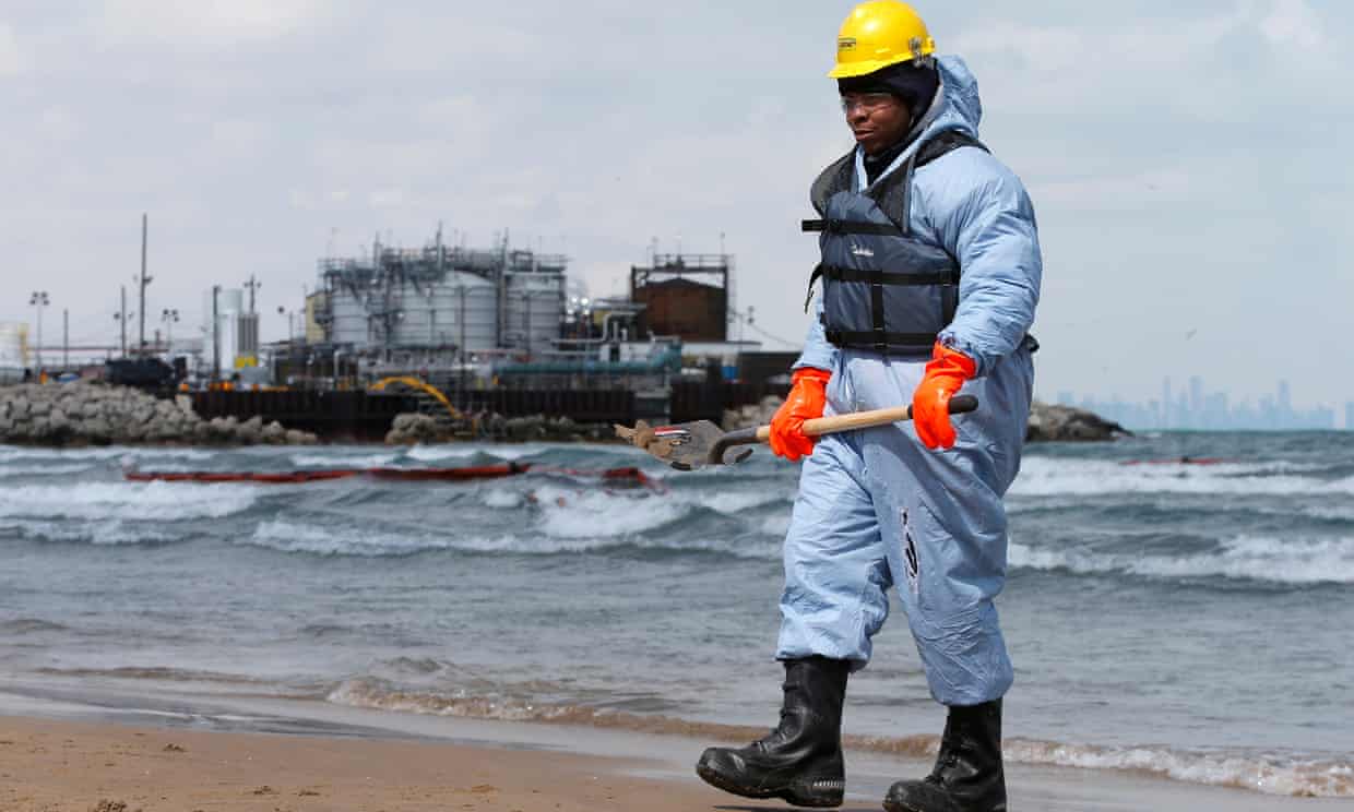 The oil and gas company BP said it paid the $8m penalty it agreed to for alleged air pollution problems at an oil refinery in Whiting, Indiana, on the shore of Lake Michigan. Photograph: Jim Young/Reuters