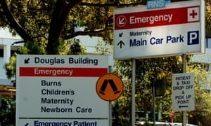 The emergency entrance signs at the Royal North Shore Hospital in Sydney