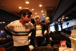 The Australian team on a bus in Yorkshire