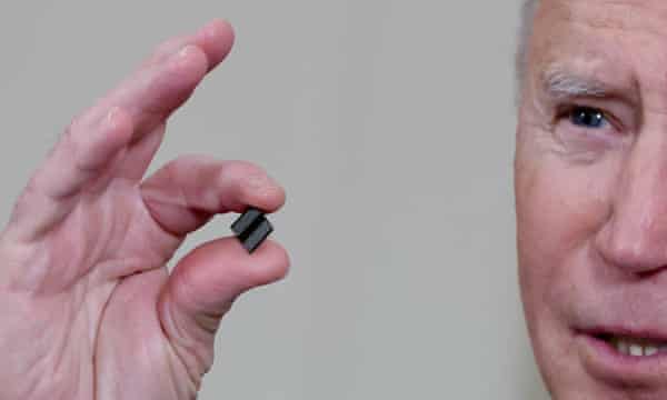 The computer chip industry has a dirty climate secret 2 President Biden holds a semiconductor chip prior to signing an executive order aimed at addressing a global semiconductor chip shortage in February.