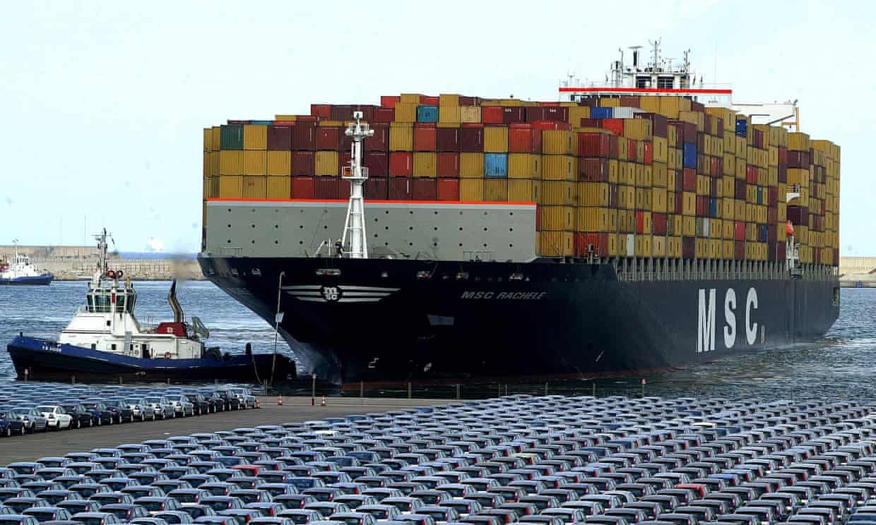 File picture from 2005 of one of MSC’s container ships. An NGO calculates the shipping operator has joined coal plants and Ryanair in the EU’s list of top 10 carbon emitters. Photograph: Jose Jordan/AFP/Getty Images