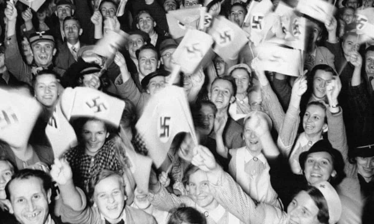 ‘My grandad joined the Nazi party early, and volunteered to fight in 1940.’ An enthusiastic Berlin crowd react to a speech by Adolf Hitler in September 1939. Photograph: Keystone-France/Gamma-Keystone via Getty Images