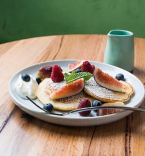 Ricotta hotcakes make a perfect brunch dish served with fruit and maple syrup.