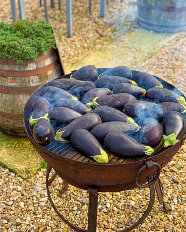 Aubergines on the grill at Bab Haus, Caerphilly