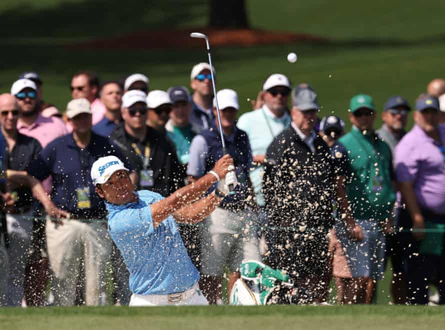 Hideki Matsuyama plays out of a bunker on the 2nd.