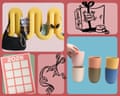 A calendar, a hanging rack, and stackable cups shown as part of a gift guide