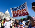 Demonstrators hold an banner saying 'Believe Epstein survivors' outside the US Capitol in Washington