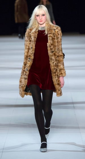 Model on the catwalk for Saint Laurent.