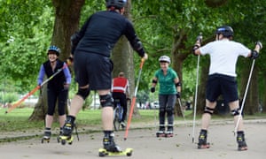 Rachel Dixon (second from right) and fellow learner rollerskiers.