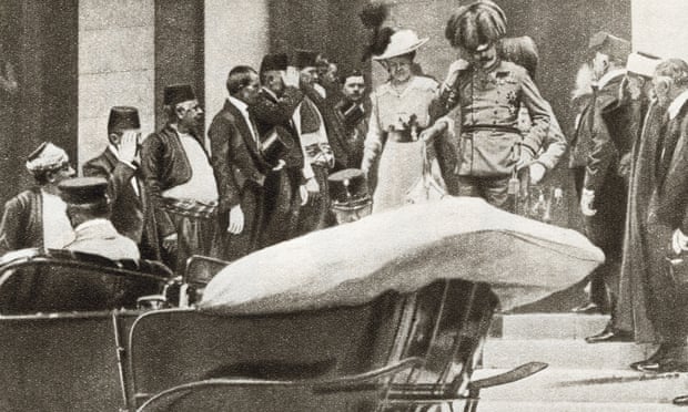 Franz Ferdinand Archduke of Austria and his wife Sophie, Duchess of Hohenberg moments before they were assassinated in Sarajevo on 28 June 1914.