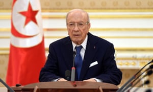 The Tunisian president, Beji Caid Essebsi, at a press conference.