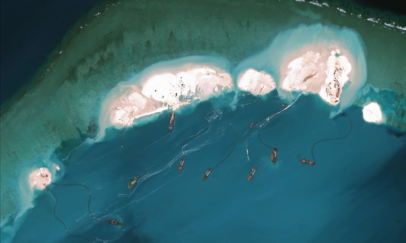 A satellite image of Chinese land reclamation on Mischief Reef in the Spratly Islands.