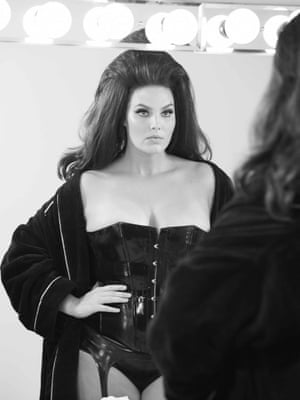 Candice Huffine, styled by Carine Roitfeld, backstage at the 2015 Pirelli calender shoot, by Steven Meisel