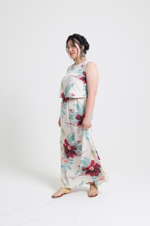 maxi dress red blue yellow white flower pattern flat yellow sandals