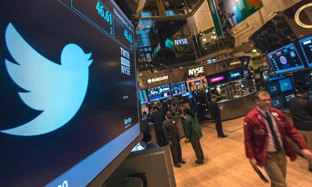 Twitter logo on a screen at New York Stock Exchange