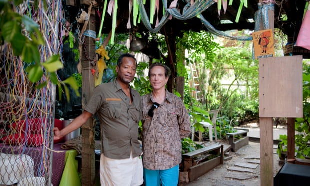 Peter Cramer, right, and Jack Waters in Le Petit Versailles garden on East Houston Street in the East Village.