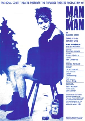 Poster for the Traverse production of Man to Man starring Tilda Swinton.