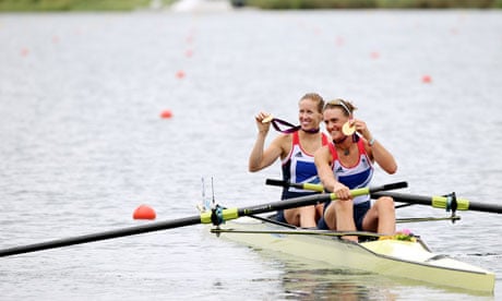 Helen Glover and Heather Stanning celebrate gold at London 2012